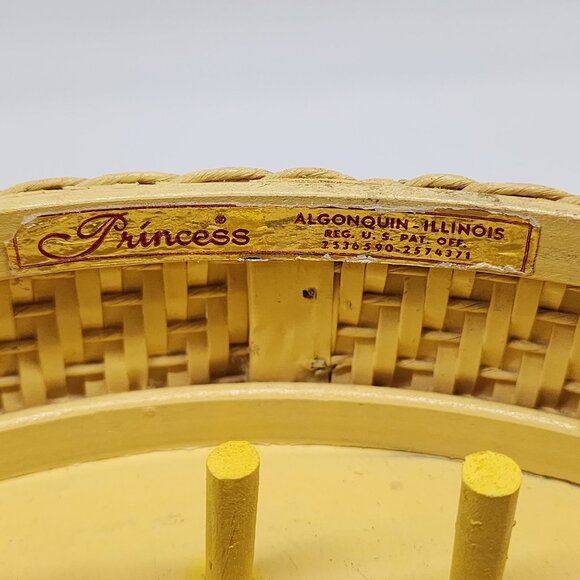 Yellow Wicker Sewing Basket Box with Lid and Spool Holder by Princess 6.25" High - Picture 4 of 11